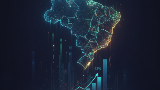 Crie uma imagem de capa editorial horizontal, moderna e sofisticada para um artigo sobre: Brasil Avança e Sobressai na Estratégia de Inteligência Artificial. Categoria: Notícias e Radar. Contexto: Relatório da Deloitte mostra que 42% das organizações brasileiras usam IA para mudanças estruturais, indicando que o Bra. Termos-chave: brasil, surpreende, adocao, estrategica, superando, media. Tom: inteligente e acessível. Portal de notícias sobre inteligência artificial e tecnologia. Estilo jornalístico, limpo, tecnológico e profissional. Sem texto embutido na imagem. Sem logos de marcas, sem rostos famosos identificáveis, sem elementos aleatórios fora do contexto. Aspecto 16:9. Alta qualidade editorial.