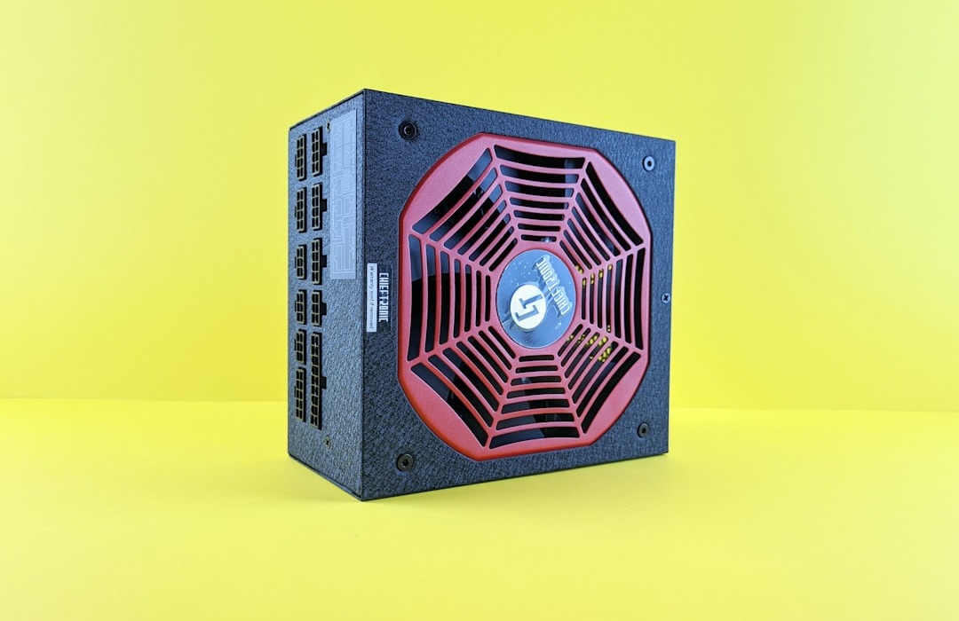 a computer case sitting on top of a yellow surface