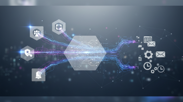 Crie uma imagem de capa editorial horizontal, moderna e sofisticada para um artigo sobre: 5 Ferramentas de IA para Automatizar Tarefas Repetitivas. Categoria: IA no Trabalho. Contexto: Descubra como cinco ferramentas de inteligência artificial podem eliminar as tarefas que consomem seu tempo sem agregar . Termos-chave: automação IA, ferramentas IA, tarefas repetitivas, otimização tempo, eficiência trabalho. Tom: inteligente e acessível. Portal de notícias sobre inteligência artificial e tecnologia. Estilo jornalístico, limpo, tecnológico e profissional. Sem texto embutido na imagem. Sem logos de marcas, sem rostos famosos identificáveis, sem elementos aleatórios fora do contexto. Aspecto 16:9. Alta qualidade editorial.