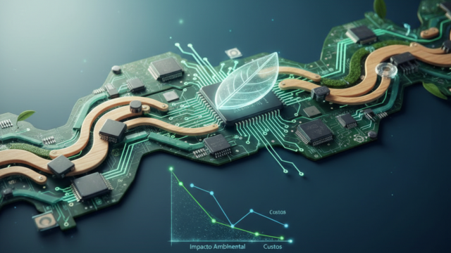 Crie uma imagem de capa editorial horizontal, moderna e sofisticada para um artigo sobre: Hardware Sustentável em 2026: Inovações Verdes que Cortam Custos e Impacto Ambiental. Categoria: Hardware e Dispositivos. Contexto: Em 2026, inovações verdes em hardware estão reduzindo o impacto ambiental e os custos via design durável, materiais reci. Termos-chave: sustentabilidade, hardware, inovacoes, verdes, reduzem, impacto. Tom: inteligente e acessível. Portal de notícias sobre inteligência artificial e tecnologia. Estilo jornalístico, limpo, tecnológico e profissional. Sem texto embutido na imagem. Sem logos de marcas, sem rostos famosos identificáveis, sem elementos aleatórios fora do contexto. Aspecto 16:9. Alta qualidade editorial.