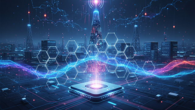 Crie uma imagem de capa editorial horizontal, moderna e sofisticada para um artigo sobre: Validação histórica: Power Class 1 leva 5G FWA a novos patamares em vRAN. Categoria: Hardware e Dispositivos. Contexto: Samsung e Qualcomm validam Power Class 1 para 5G FWA em vRAN, abrindo caminho para maior cobertura, flexibilidade operac. Termos-chave: Network Solutions, Press Release, 5G, 5G vRAN, Power Class 1, vRAN. Tom: inteligente e acessível. Portal de notícias sobre inteligência artificial e tecnologia. Estilo jornalístico, limpo, tecnológico e profissional. Sem texto embutido na imagem. Sem logos de marcas, sem rostos famosos identificáveis, sem elementos aleatórios fora do contexto. Aspecto 16:9. Alta qualidade editorial.