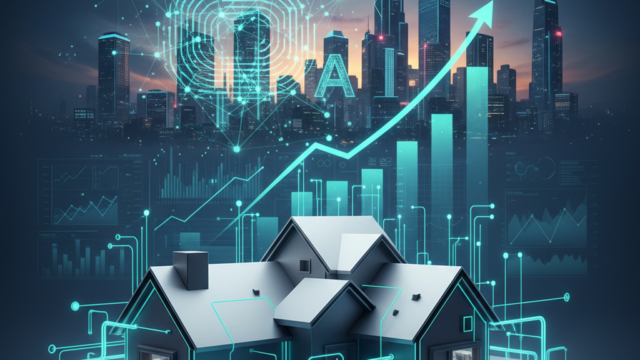 Crie uma imagem de capa editorial horizontal, moderna e sofisticada para um artigo sobre: Zillow acelera sua transformação com IA enquanto receita sobe 18% em mercado imobiliário estagnado. Categoria: Mercado e Negócios. Contexto: Zillow reportou receita de $708 milhões no 1º trimestre, crescendo 18% em um mercado imobiliário estagnado, e apresenta . Termos-chave: Artificial Intelligence, Real Estate, AI, artificial intelligence, ChatGPT, Compass. Tom: inteligente e acessível. Portal de notícias sobre inteligência artificial e tecnologia. Estilo jornalístico, limpo, tecnológico e profissional. Sem texto embutido na imagem. Sem logos de marcas, sem rostos famosos identificáveis, sem elementos aleatórios fora do contexto. Aspecto 16:9. Alta qualidade editorial.